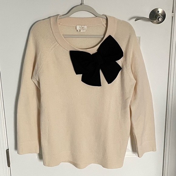 Kate Spade Wool Cream Black Bow Crewneck Sweater - 35608 - Picture 2 of 12